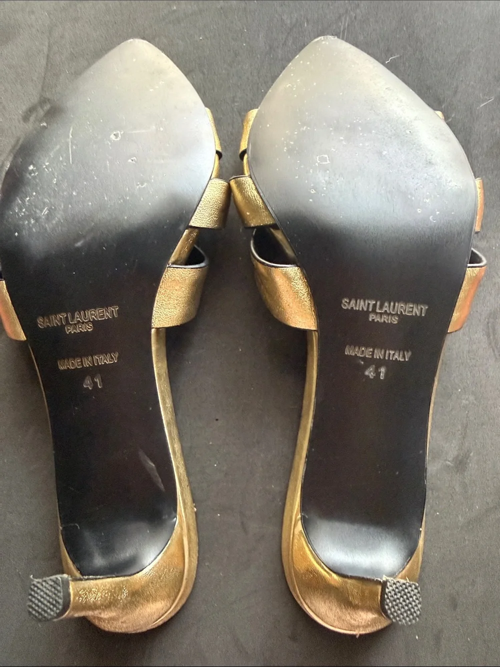 Saint Laurent Metallic Gold Leather Knotted Mule Heels